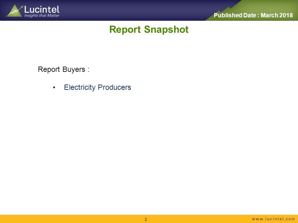 Report Snapshot 2 Report Buyers : Electricity Producers Published Date : March 2018