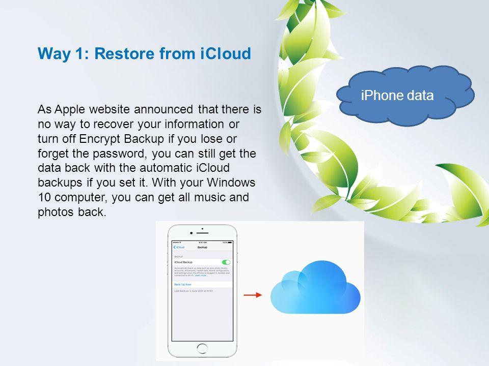 As Apple website announced that there is no way to recover your information or turn off Encrypt Backup if you lose or forget the password, you can still get the data back with the automatic iCloud backups if you set it.