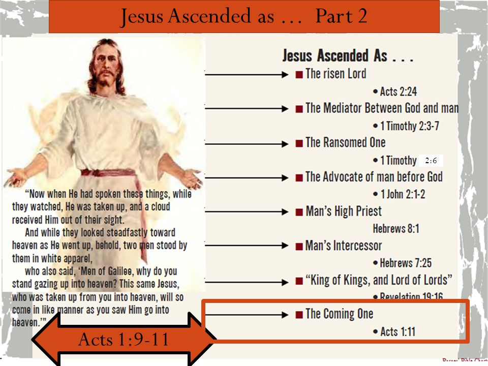 Jesus Ascended as … Part 2 Acts 1:9-11 2:6