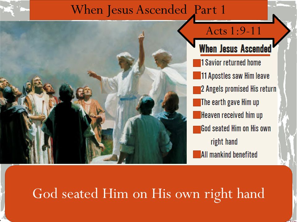 When Jesus Ascended Part 1 Acts 1:9-11 God seated Him on His own right hand