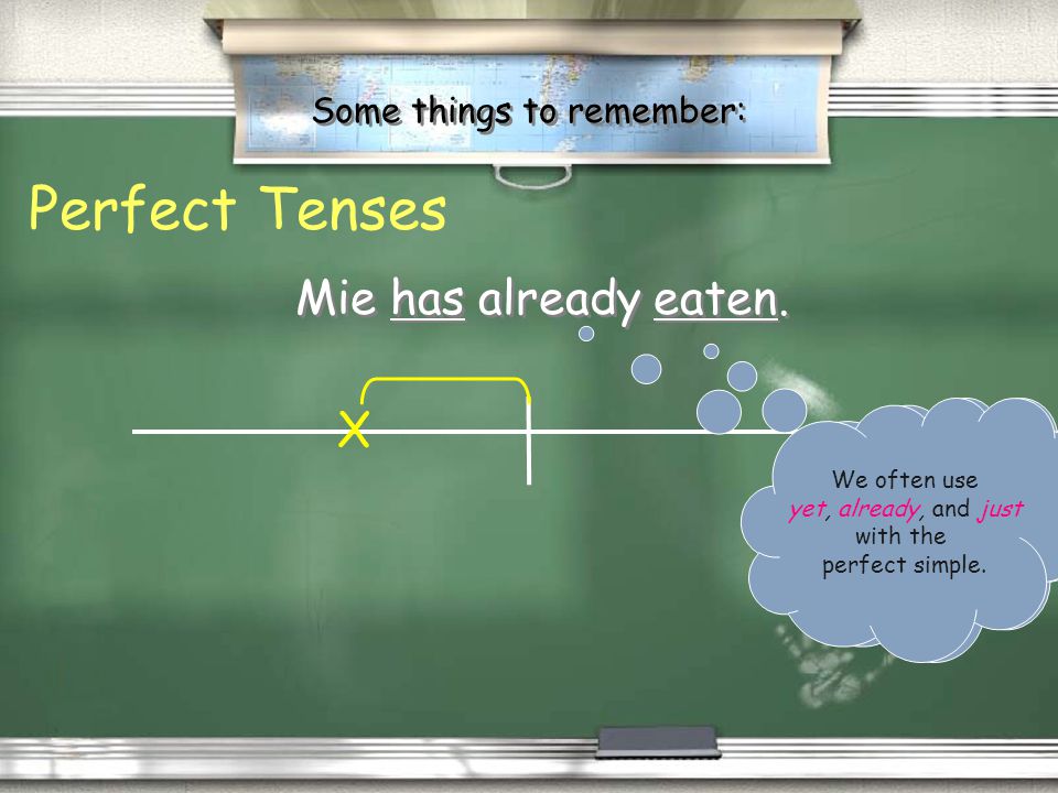 Some things to remember: / Present perfect describes an action that began in the past but affects the present.