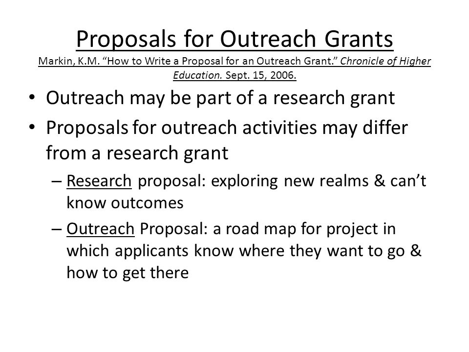 Proposals for Outreach Grants Markin, K.M.