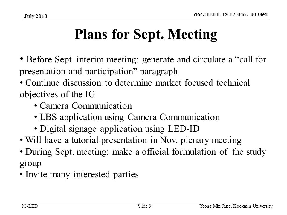 doc.: IEEE vlc IG-LED Plans for Sept.