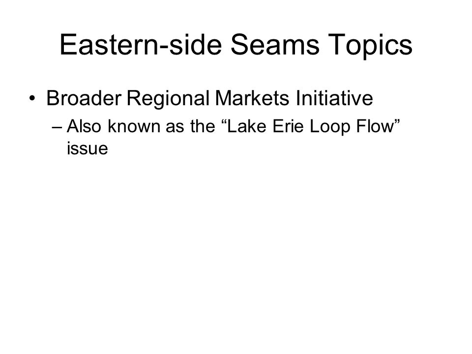 Eastern-side Seams Topics Broader Regional Markets Initiative –Also known as the Lake Erie Loop Flow issue