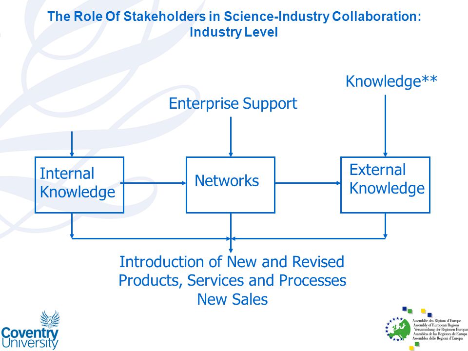 Internal Knowledge Networks External Knowledge Introduction of New and Revised Products, Services and Processes New Sales Enterprise Support Knowledge** The Role Of Stakeholders in Science-Industry Collaboration: Industry Level