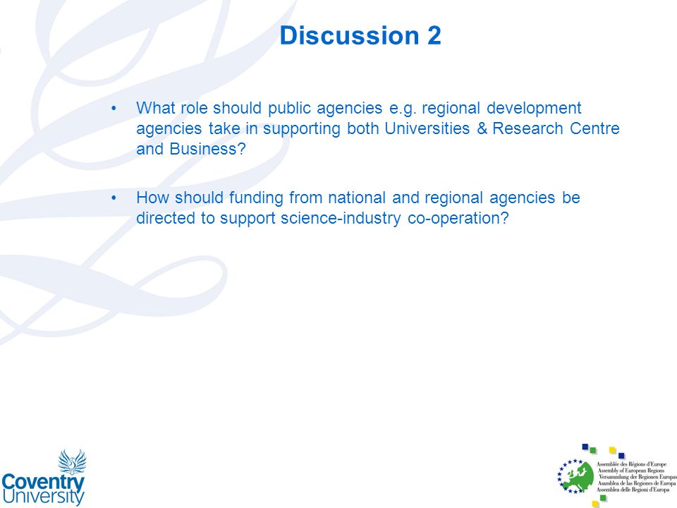 Discussion 2 What role should public agencies e.g.