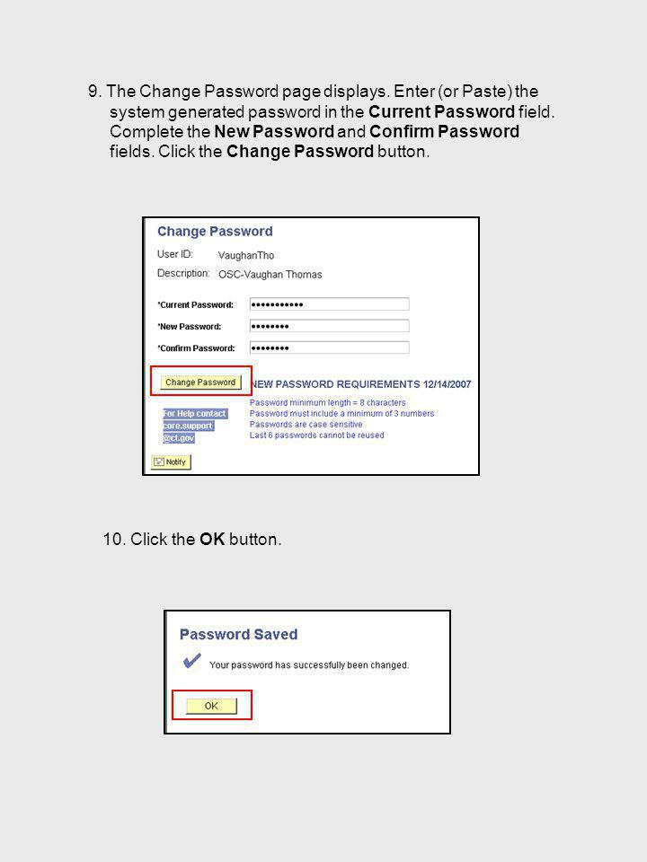 9. The Change Password page displays.