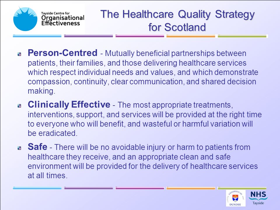 Person-Centred - Mutually beneficial partnerships between patients, their families, and those delivering healthcare services which respect individual needs and values, and which demonstrate compassion, continuity, clear communication, and shared decision making.