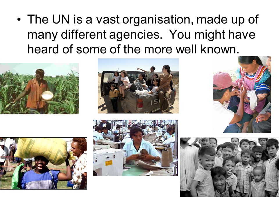 The UN is a vast organisation, made up of many different agencies.