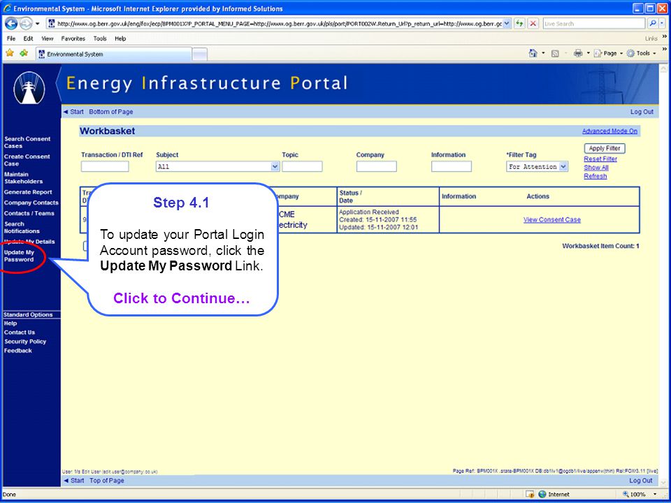 Step 4.1 To update your Portal Login Account password, click the Update My Password Link.