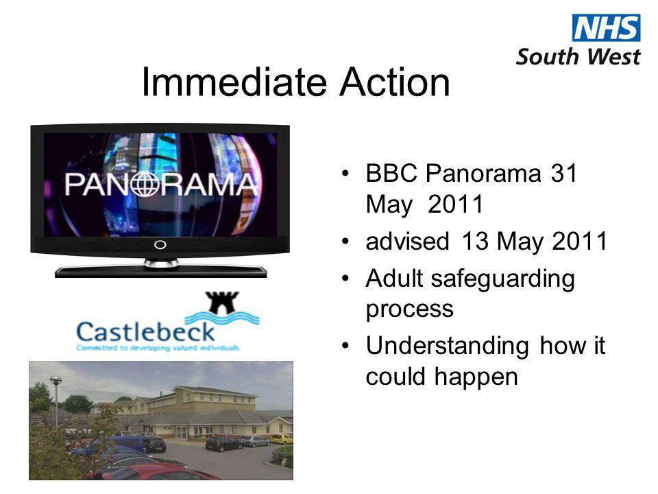 Immediate Action BBC Panorama 31 May 2011 advised 13 May 2011 Adult safeguarding process Understanding how it could happen