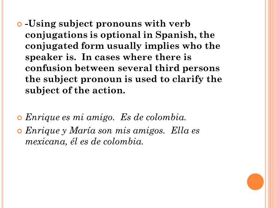 -Using subject pronouns with verb conjugations is optional in Spanish, the conjugated form usually implies who the speaker is.