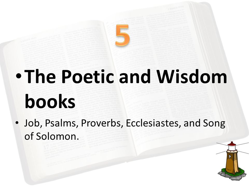 The Poetic and Wisdom books Job, Psalms, Proverbs, Ecclesiastes, and Song of Solomon.