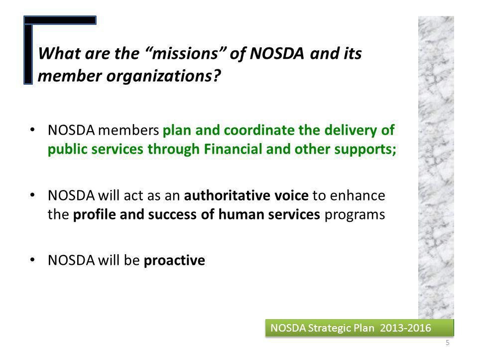 What are the missions of NOSDA and its member organizations.