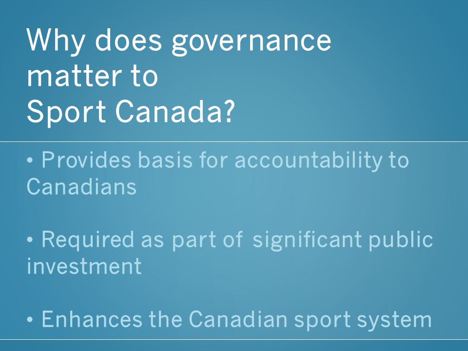 Why does governance matter to Sport Canada.