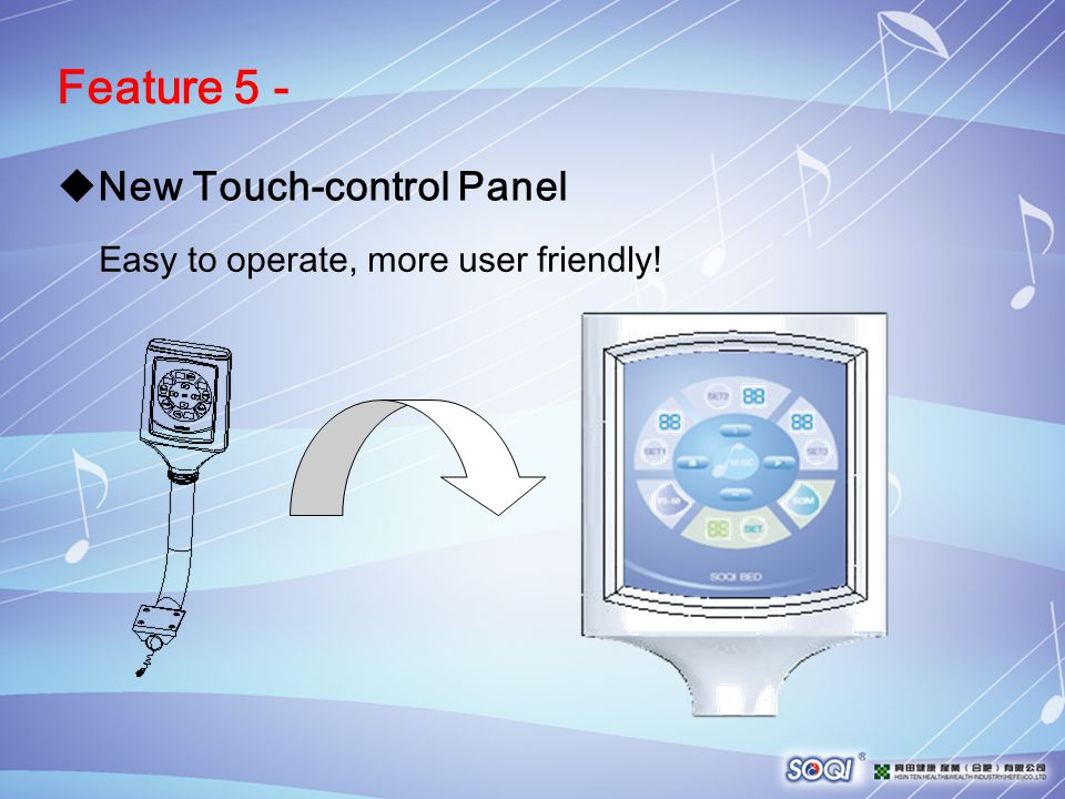 Feature 5 -  New Touch-control Panel Easy to operate, more user friendly!