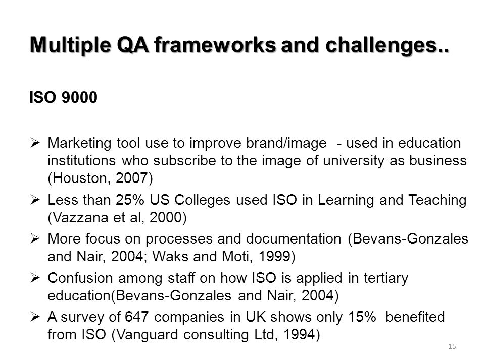 Multiple QA frameworks and challenges..