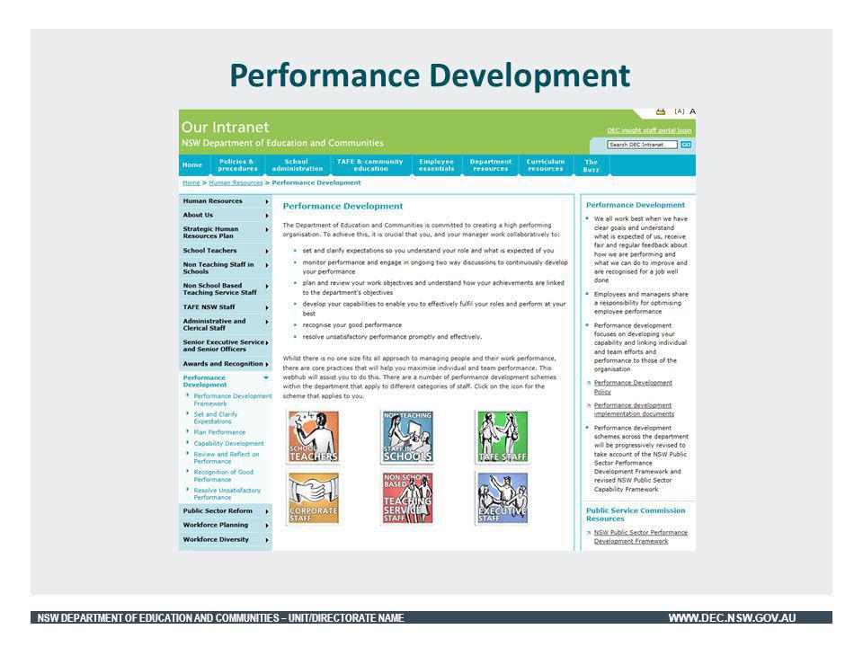 NSW DEPARTMENT OF EDUCATION AND COMMUNITIES – UNIT/DIRECTORATE NAME   Performance Development