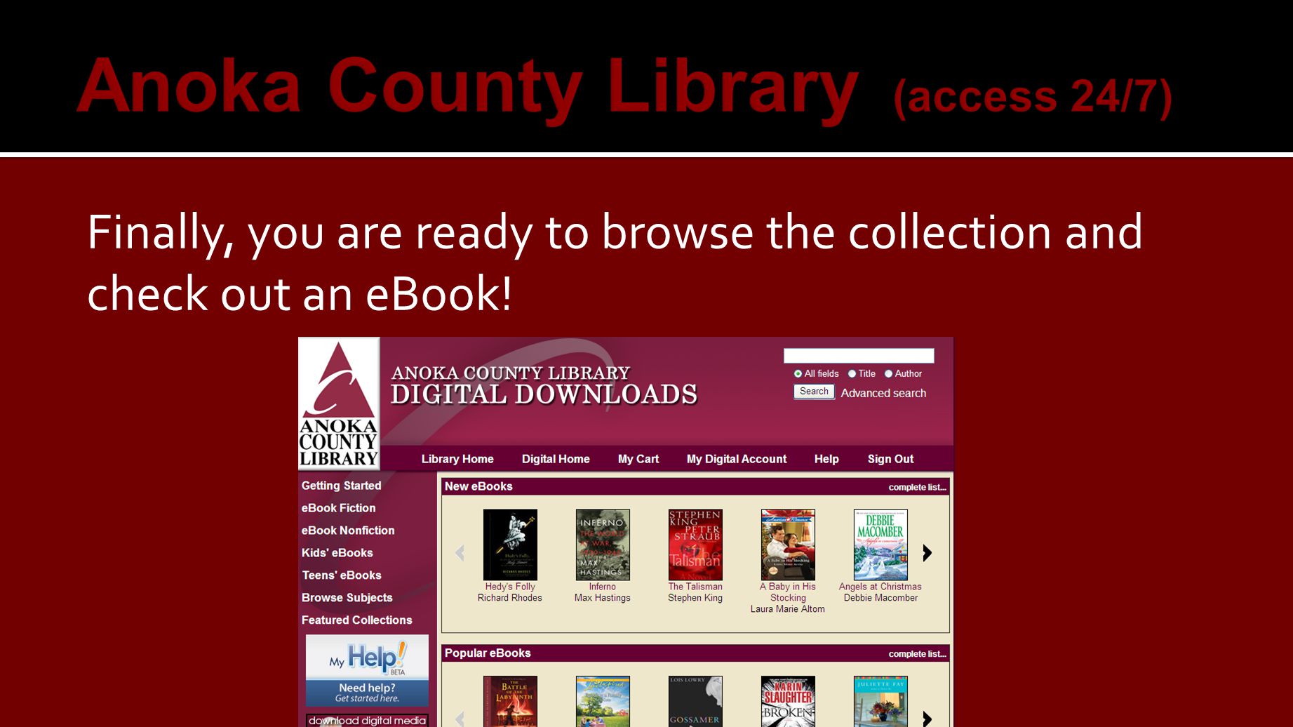 Finally, you are ready to browse the collection and check out an eBook!