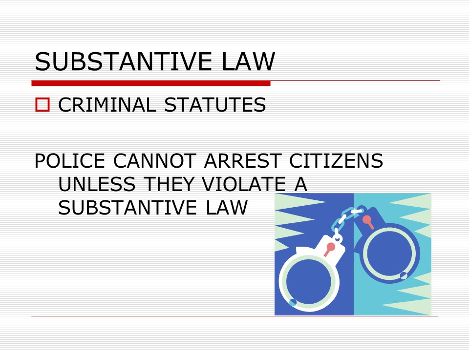 FOUR TYPES OF LAW  SUBSTANTIVE LAW  PROCEDURAL LAW  CIVIL LAW  CASE LAW