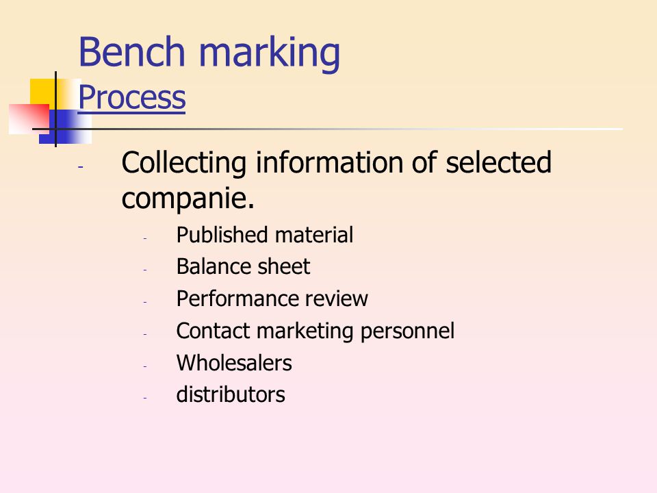 Bench marking Process - Collecting information of selected companie.