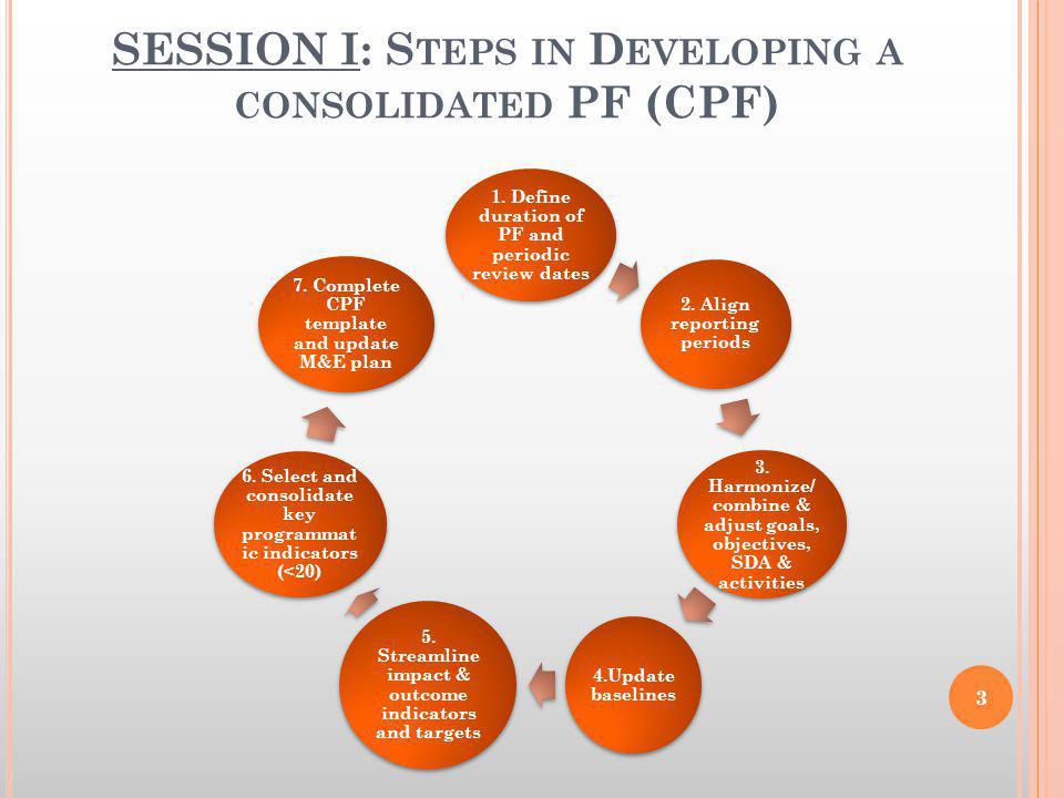 SESSION I: S TEPS IN D EVELOPING A CONSOLIDATED PF (CPF) 1.