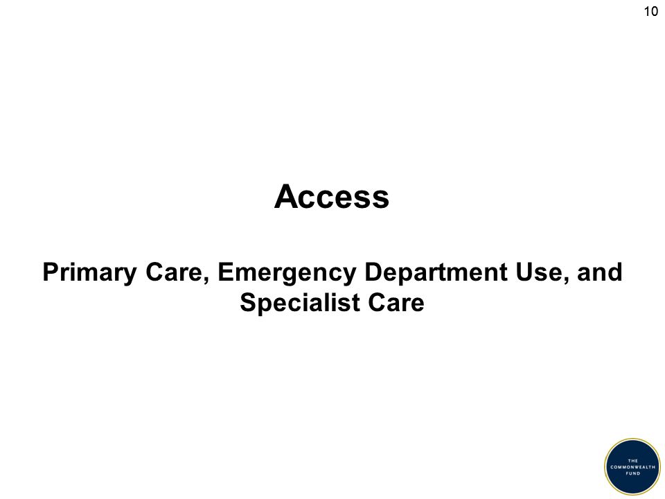 10 Access Primary Care, Emergency Department Use, and Specialist Care