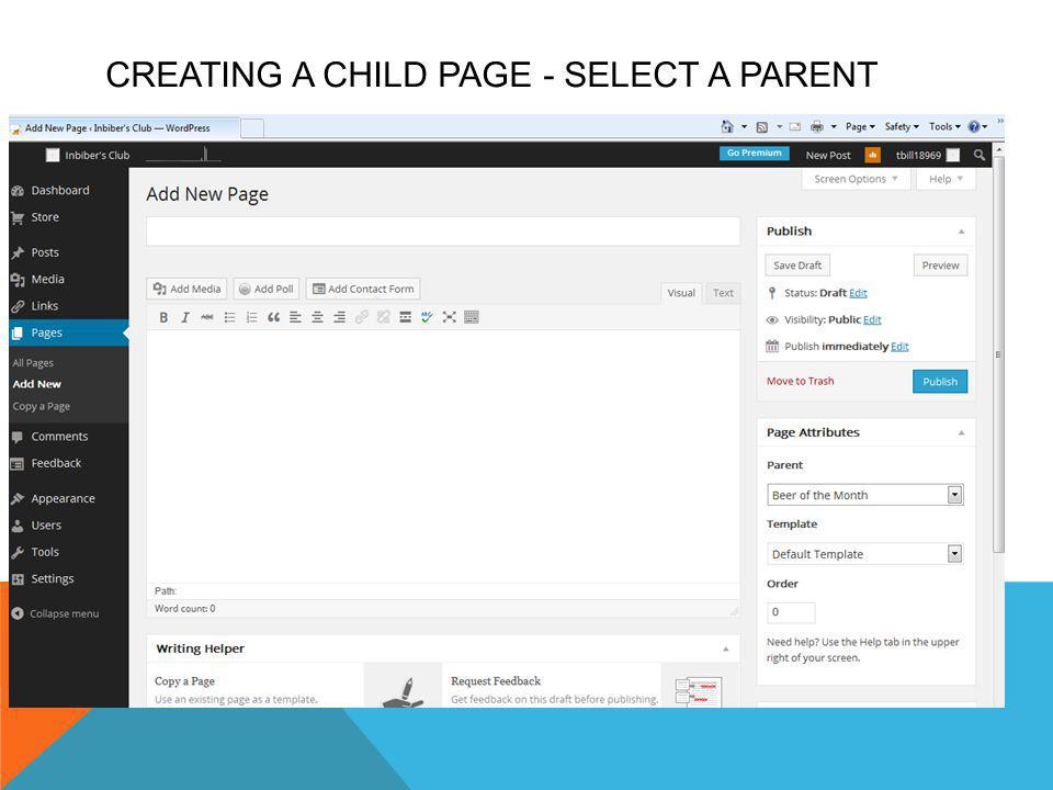 CREATING A CHILD PAGE - SELECT A PARENT