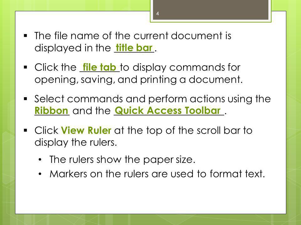  The file name of the current document is displayed in the ________.
