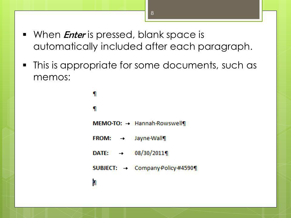  When Enter is pressed, blank space is automatically included after each paragraph.