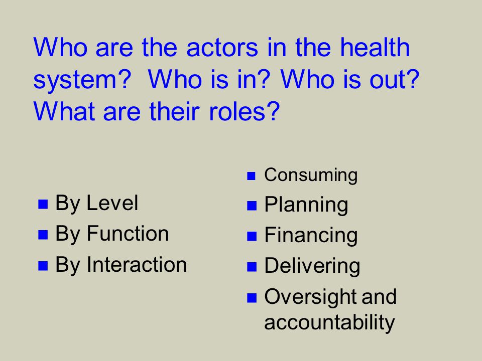 Who are the actors in the health system. Who is in.