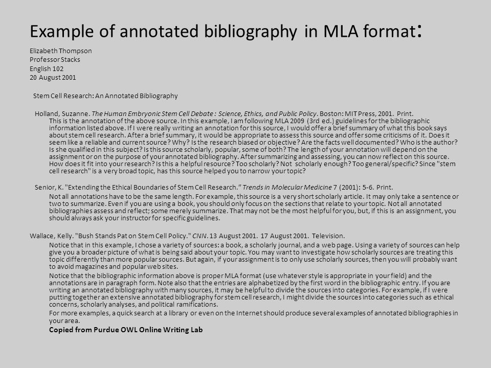 annotated bibliography for middle school students