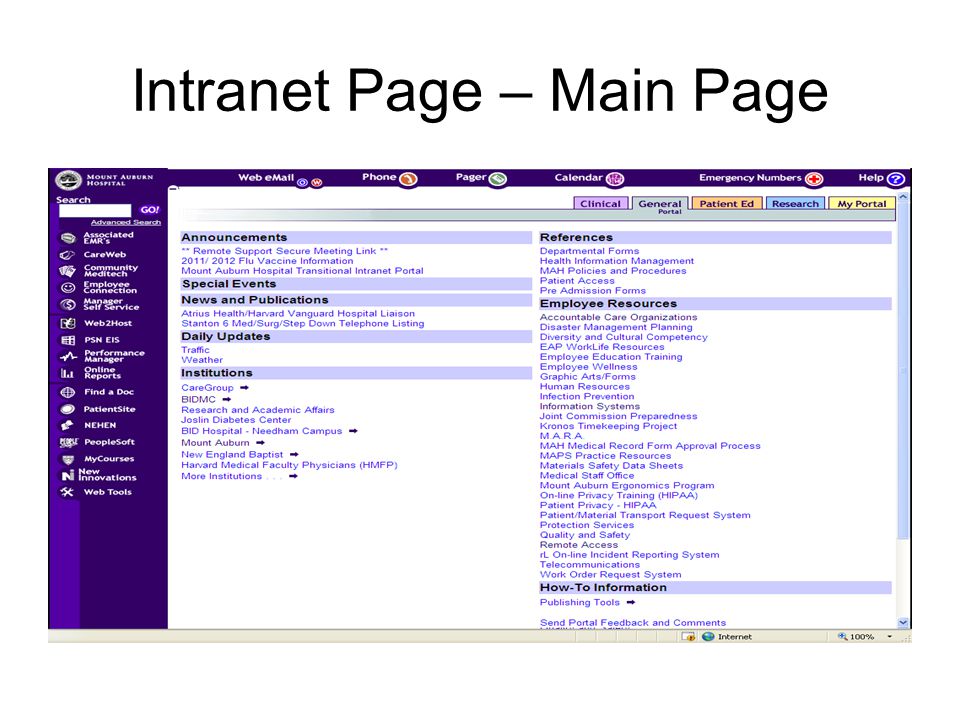 Intranet Page – Main Page
