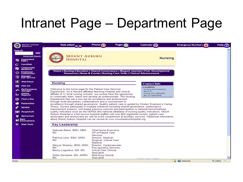 Intranet Page – Department Page