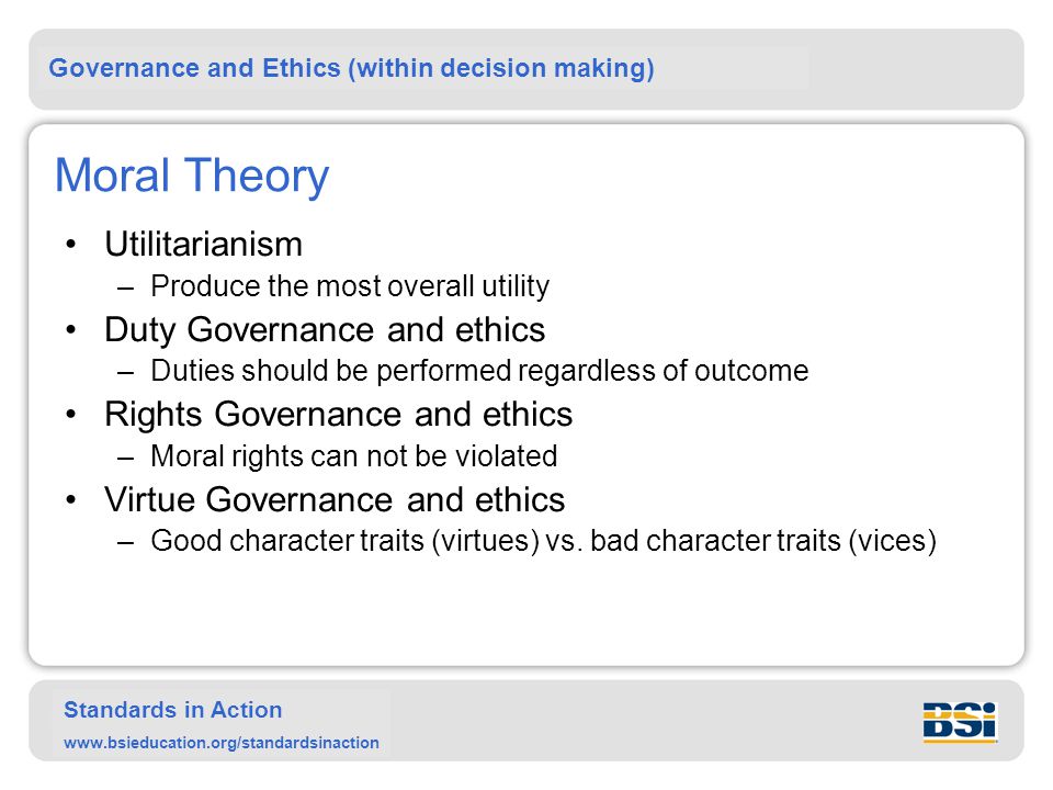 Morals and Ethics: Character and Governance