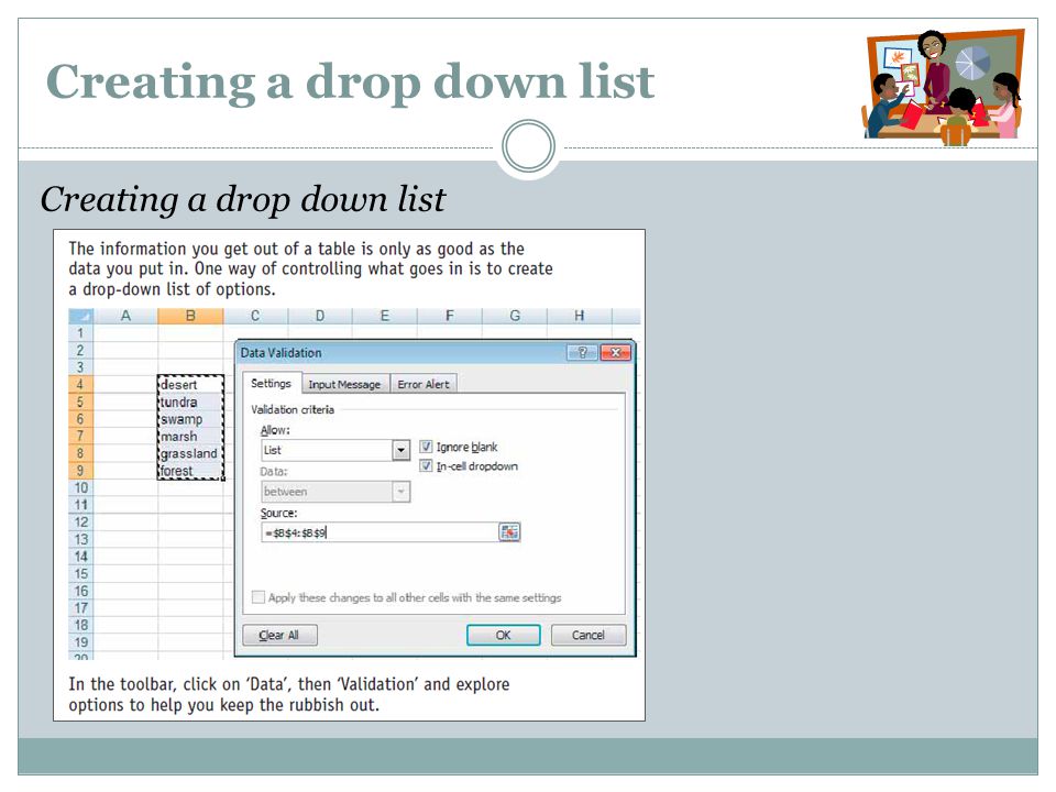 Creating a drop down list