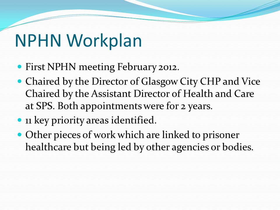 NPHN Workplan First NPHN meeting February 2012.
