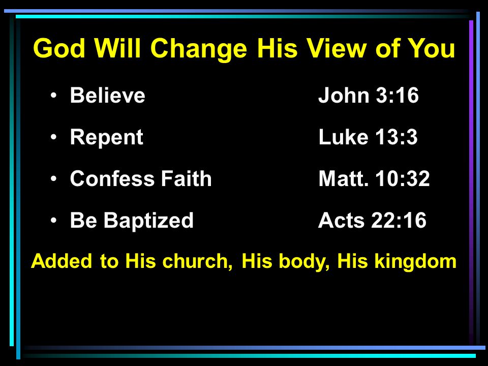 God Will Change His View of You Believe John 3:16 RepentLuke 13:3 Confess FaithMatt.