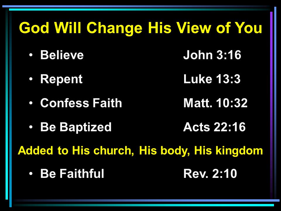 God Will Change His View of You Believe John 3:16 RepentLuke 13:3 Confess FaithMatt.