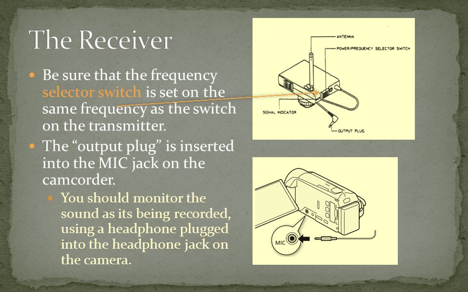 Be sure that the frequency selector switch is set on the same frequency as the switch on the transmitter.