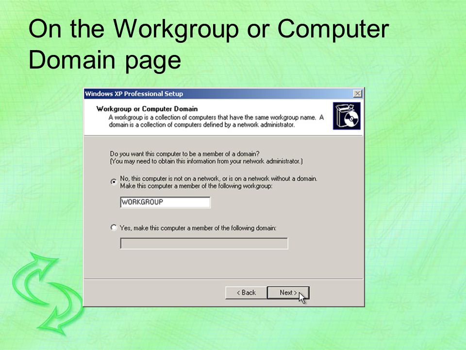 On the Workgroup or Computer Domain page