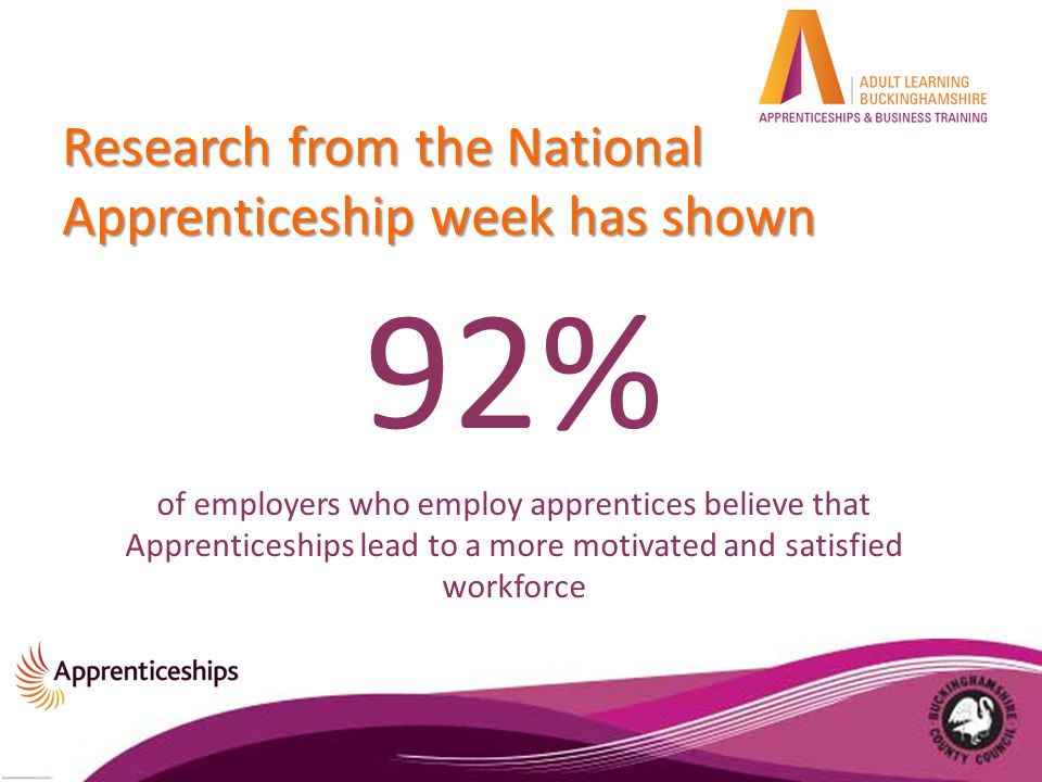 Research from the National Apprenticeship week has shown 92% of employers who employ apprentices believe that Apprenticeships lead to a more motivated and satisfied workforce