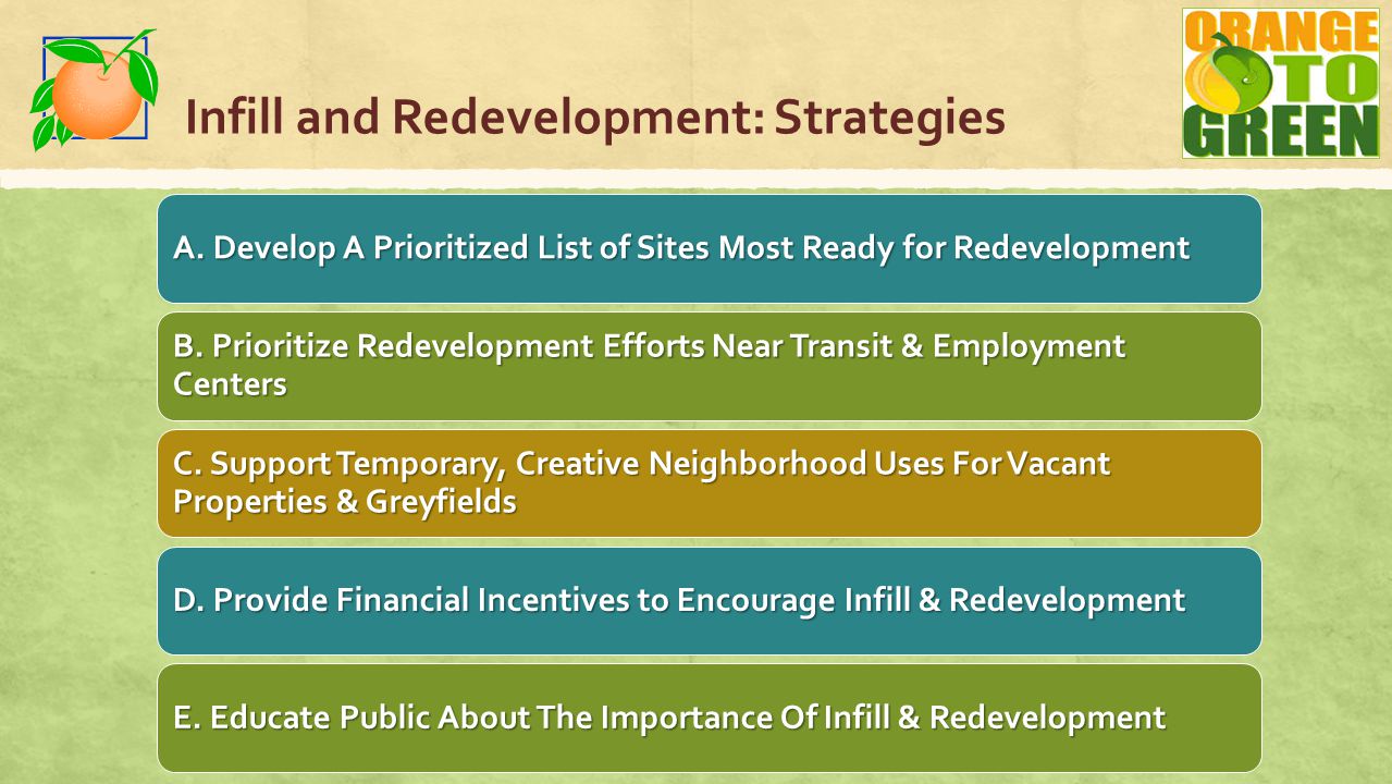 Infill and Redevelopment: Strategies A.