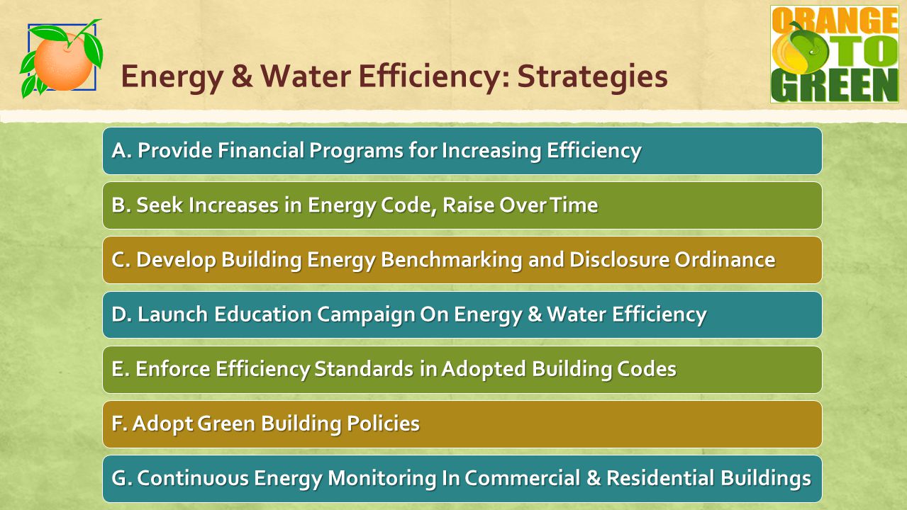 Energy & Water Efficiency: Strategies A. Provide Financial Programs for Increasing Efficiency B.