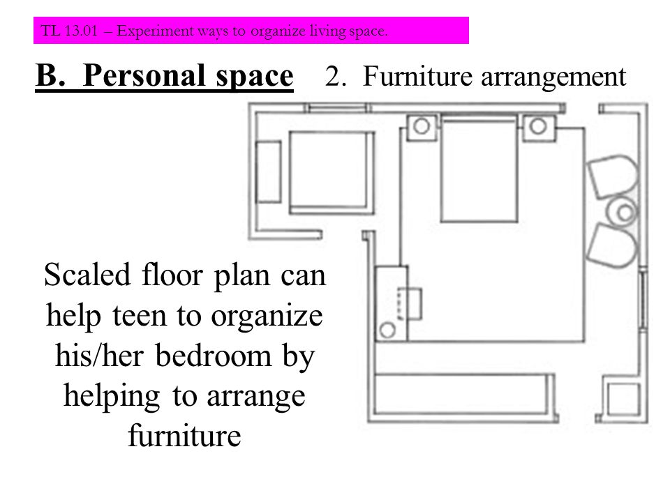 TL – Experiment ways to organize living space.