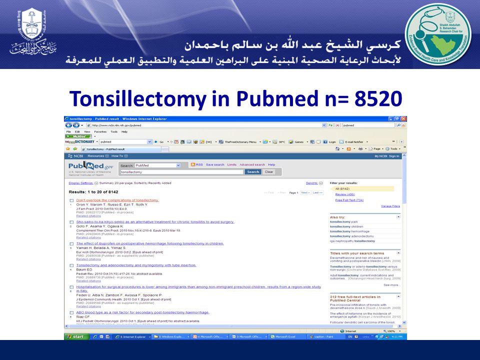 Tonsillectomy in Pubmed n= 8520