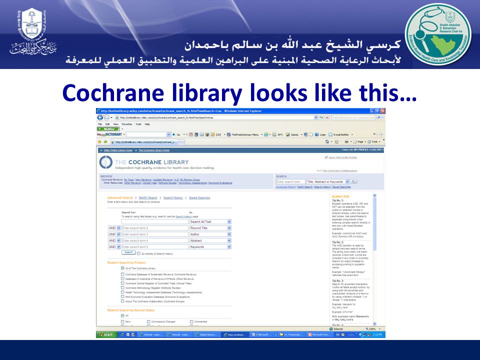 Cochrane library looks like this…