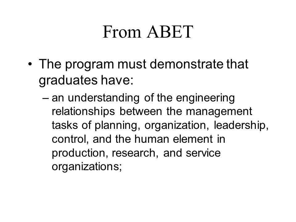 1966 Hilpert Memo to Dean The Engineering Management Program was designed for graduate engineers who have sufficient experience to be ready for supervisory and managerial assignments.