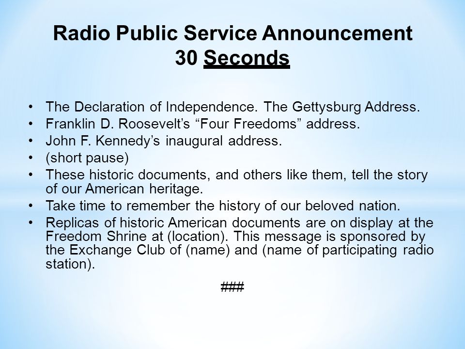 Radio Public Service Announcement 30 Seconds The Declaration of Independence.
