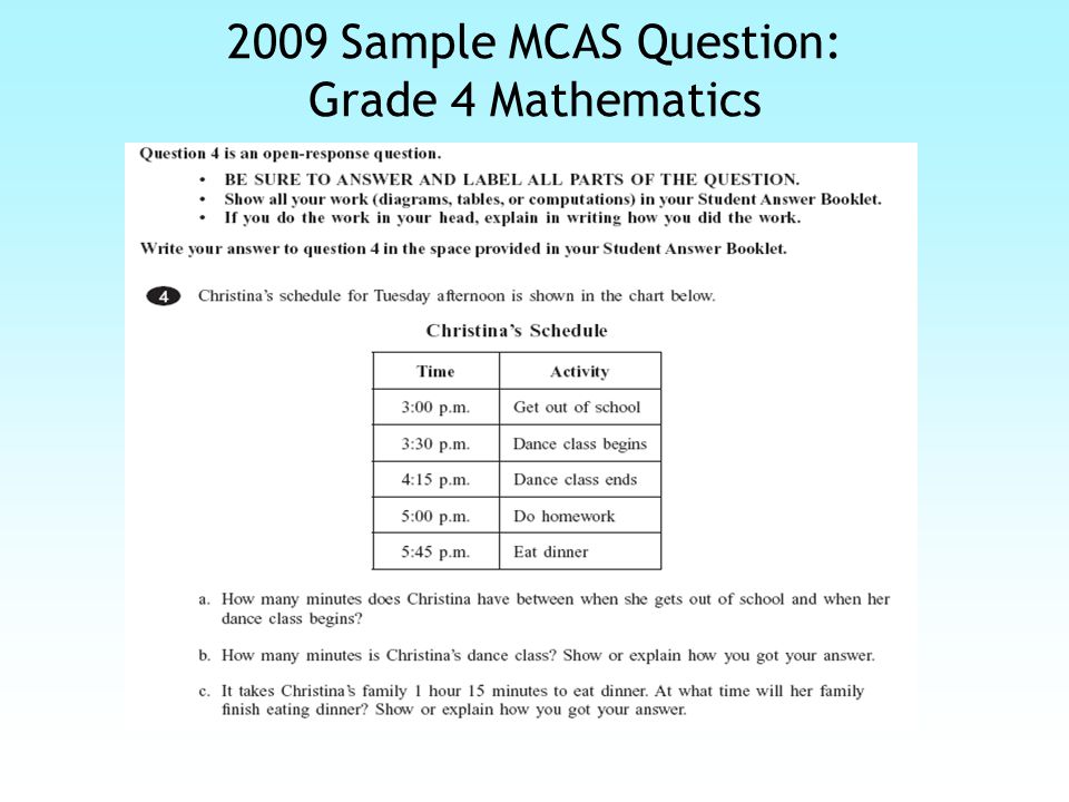 2009 Sample MCAS Question: Grade 4 Mathematics